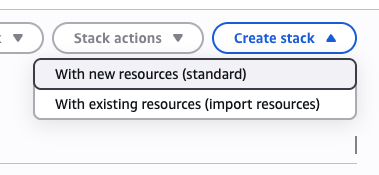 CloudFormation Create stack menu with With new resources selected