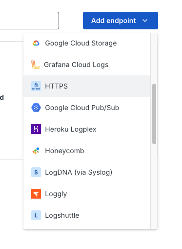 Fastly Add endpoint menu with HTTPS selected
